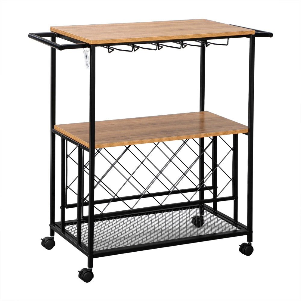 Industrial Wine Rack Cart Kitchen Rolling Storage Bar Wood Table Serving Trolley Bar Serving Cart Dining Cart