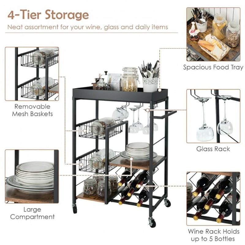 Portable Kitchen Bar Cart