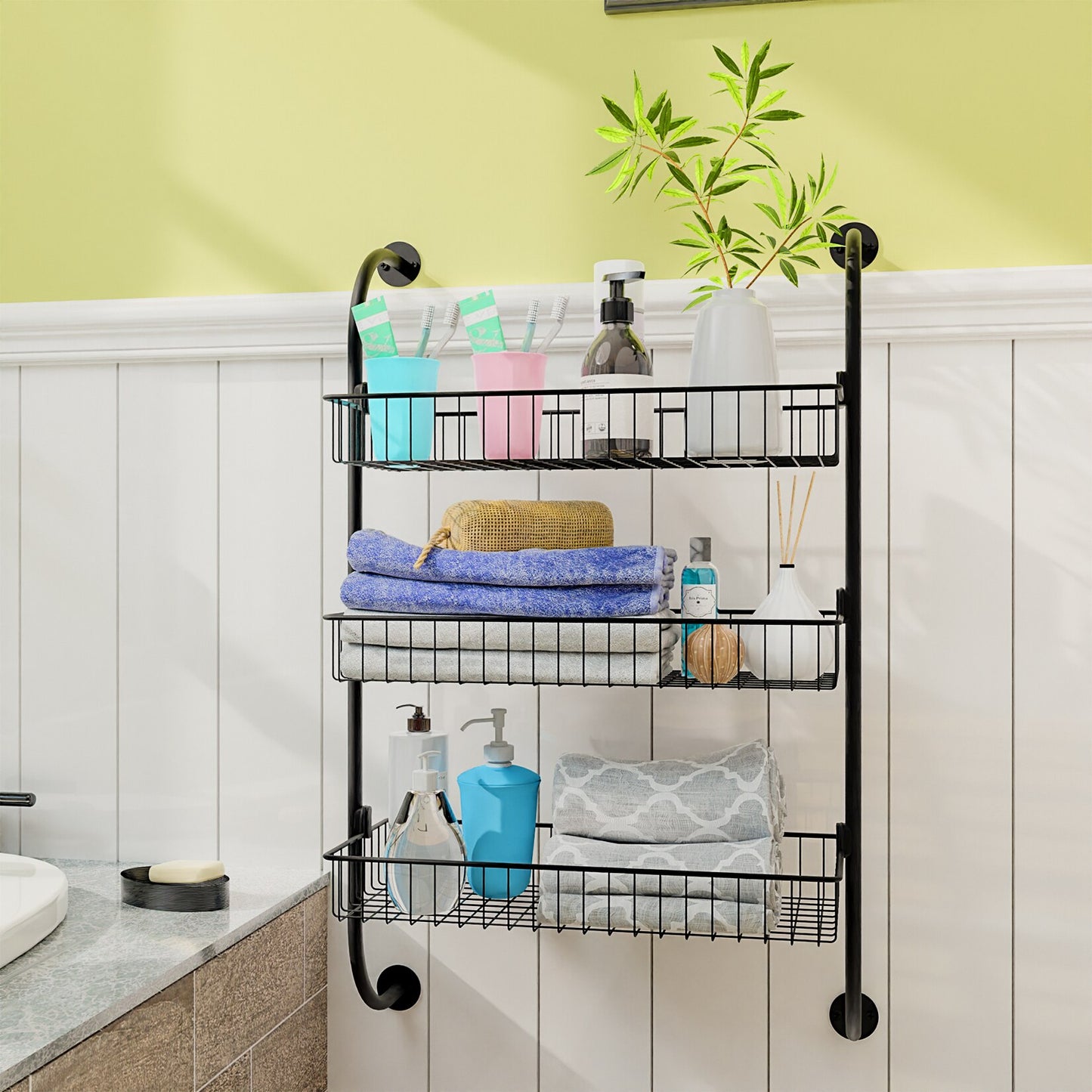 Multifunctional 3-tier Metal Wall Rack