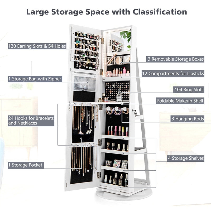 360° Rotating Mirrored Jewelry Cabinet