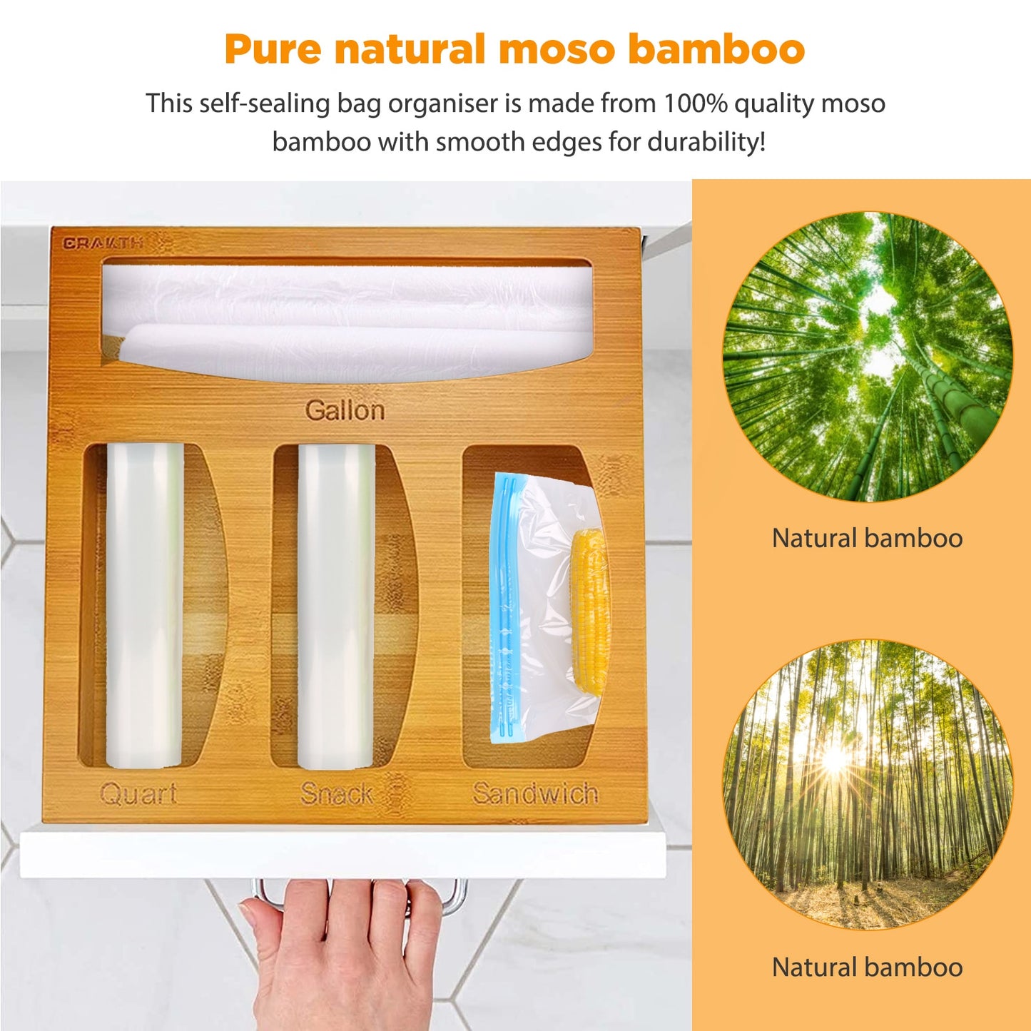 Bamboo Food Storage Bag Dispenser
