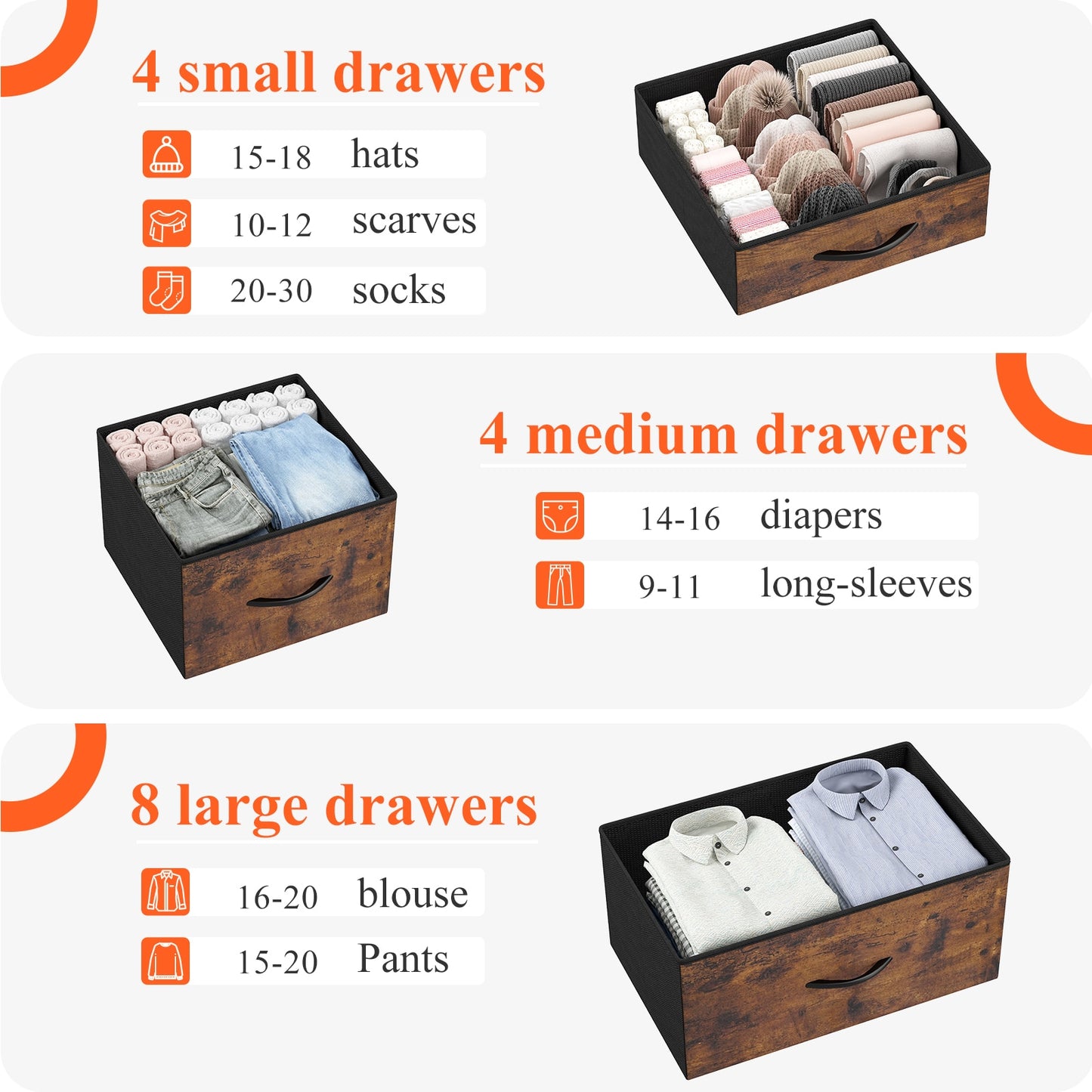 Fabric Drawer Dresser with Wooden Top