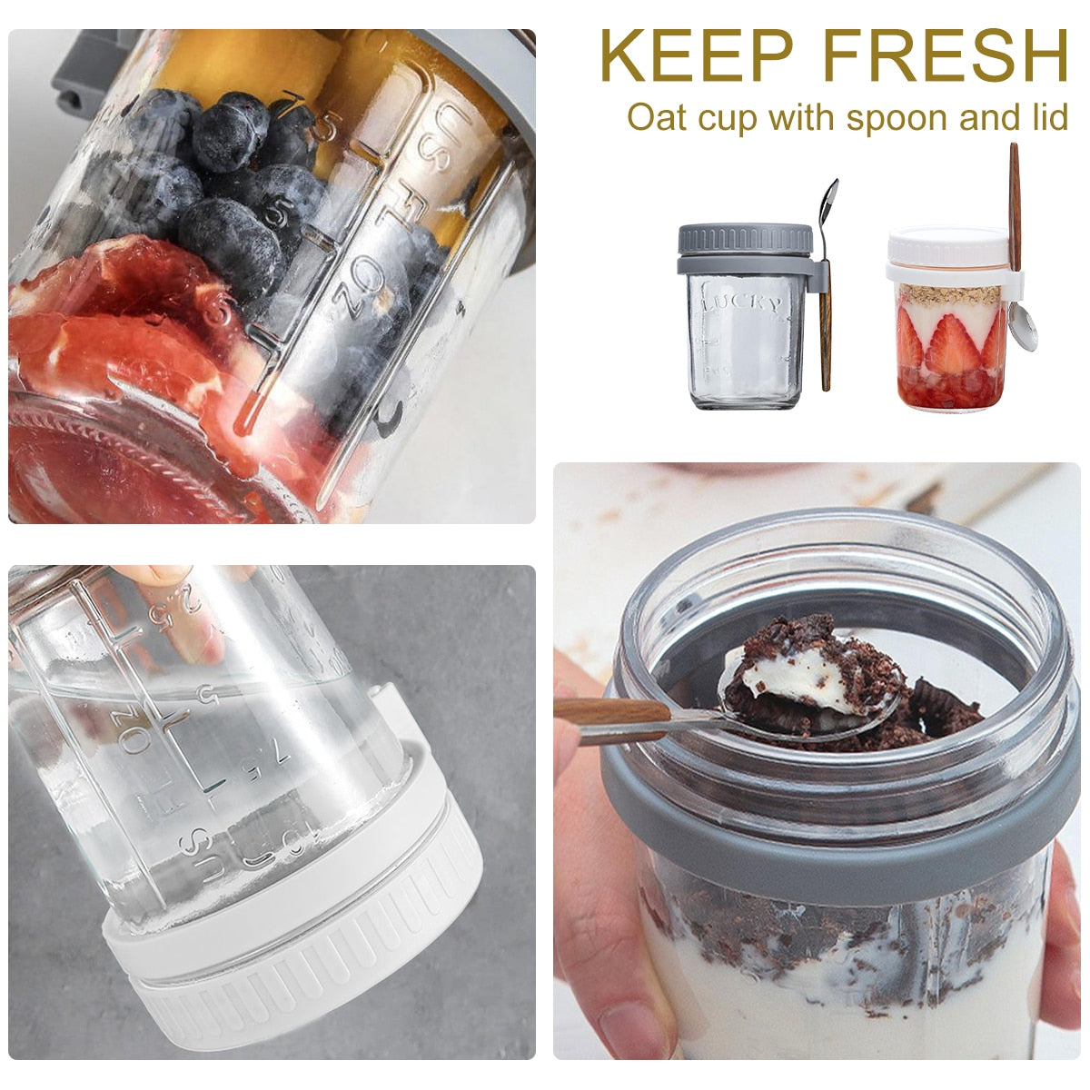 Glass Breakfast Cup with Lid and spoon