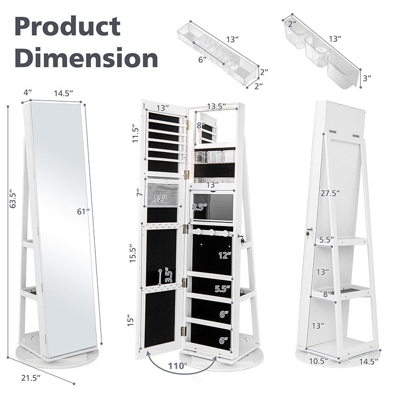 360° Rotating Mirrored Jewelry Cabinet