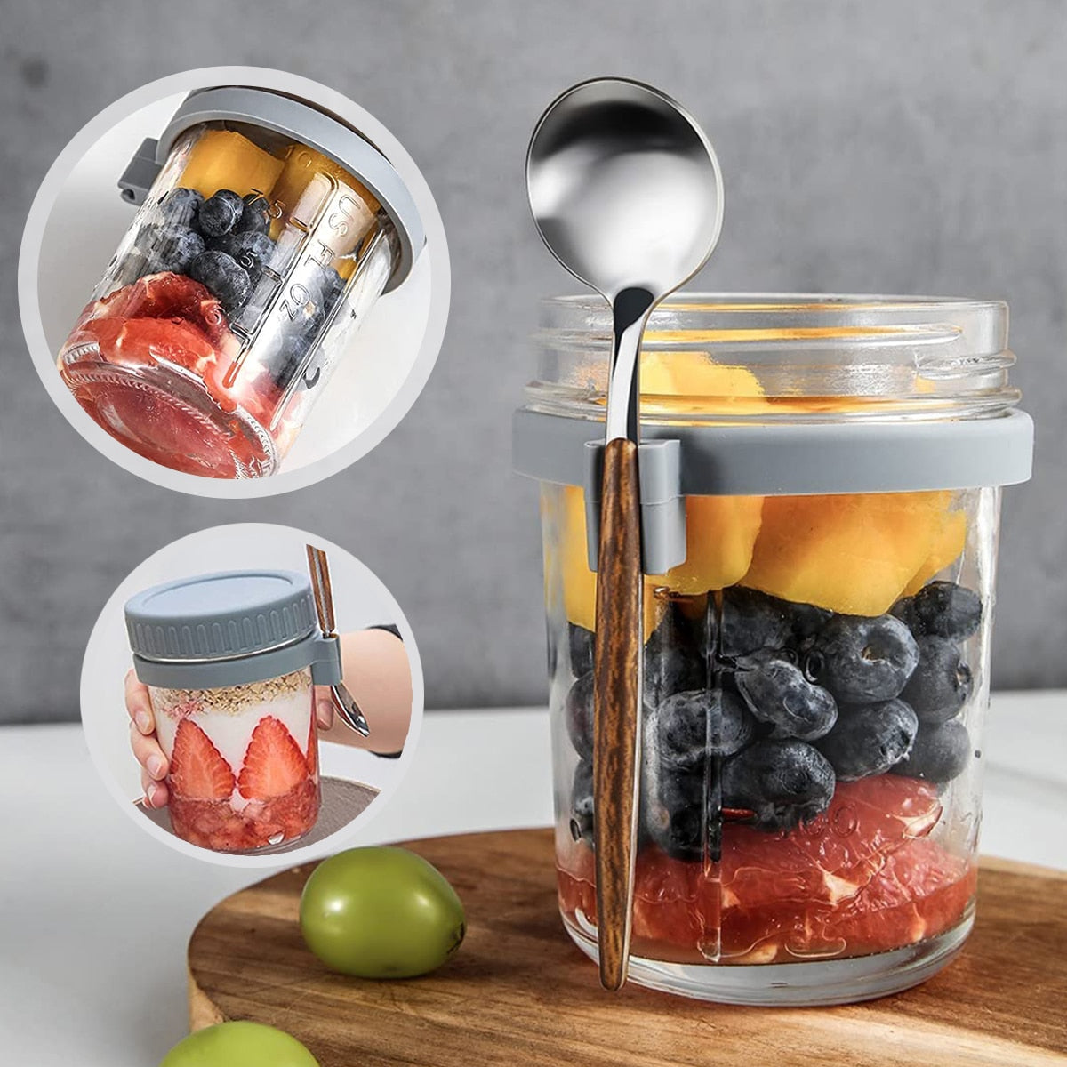 Glass Breakfast Cup with Lid and spoon