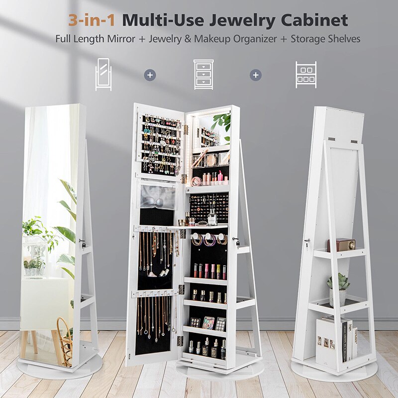 360° Rotating Mirrored Jewelry Cabinet
